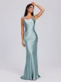 Sheath Scoop Floor-Length Silk Like Satin Bridesmaid Dress