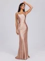 Sheath Scoop Floor-Length Silk Like Satin Bridesmaid Dress