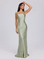 Sheath Scoop Floor-Length Silk Like Satin Bridesmaid Dress