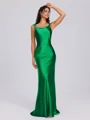 Sheath Scoop Floor-Length Silk Like Satin Bridesmaid Dress