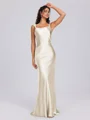 Sheath Scoop Floor-Length Silk Like Satin Bridesmaid Dress