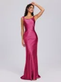 Sheath Scoop Floor-Length Silk Like Satin Bridesmaid Dress