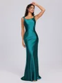 Sheath Scoop Floor-Length Silk Like Satin Bridesmaid Dress