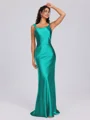 Sheath Scoop Floor-Length Silk Like Satin Bridesmaid Dress