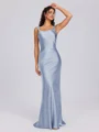 Sheath Scoop Floor-Length Silk Like Satin Bridesmaid Dress
