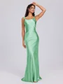 Sheath Scoop Floor-Length Silk Like Satin Bridesmaid Dress