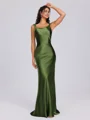 Sheath Scoop Floor-Length Silk Like Satin Bridesmaid Dress