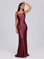 Sheath Scoop Floor-Length Silk Like Satin Bridesmaid Dress