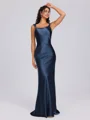 Sheath Scoop Floor-Length Silk Like Satin Bridesmaid Dress