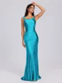Sheath Scoop Floor-Length Silk Like Satin Bridesmaid Dress