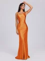 Sheath Scoop Floor-Length Silk Like Satin Bridesmaid Dress