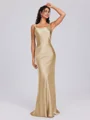 Sheath Scoop Floor-Length Silk Like Satin Bridesmaid Dress