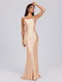 Sheath Scoop Floor-Length Silk Like Satin Bridesmaid Dress