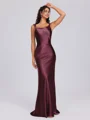 Sheath Scoop Floor-Length Silk Like Satin Bridesmaid Dress