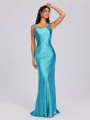 Sheath Scoop Floor-Length Silk Like Satin Bridesmaid Dress