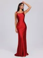 Sheath Scoop Floor-Length Silk Like Satin Bridesmaid Dress