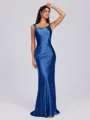 Sheath Scoop Floor-Length Silk Like Satin Bridesmaid Dress