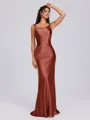Sheath Scoop Floor-Length Silk Like Satin Bridesmaid Dress