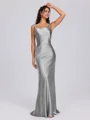 Sheath Scoop Floor-Length Silk Like Satin Bridesmaid Dress