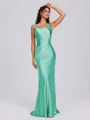 Sheath Scoop Floor-Length Silk Like Satin Bridesmaid Dress
