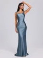 Sheath Scoop Floor-Length Silk Like Satin Bridesmaid Dress