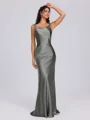 Sheath Scoop Floor-Length Silk Like Satin Bridesmaid Dress