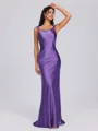 Sheath Scoop Floor-Length Silk Like Satin Bridesmaid Dress