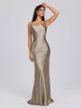 Sheath Scoop Floor-Length Silk Like Satin Bridesmaid Dress