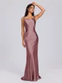 Sheath Scoop Floor-Length Silk Like Satin Bridesmaid Dress