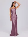 Sheath Scoop Floor-Length Silk Like Satin Bridesmaid Dress