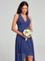 A-Line/Princess V-neck Asymmetrical Sleeveless Chiffon Bridesmaid Dress