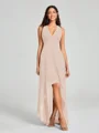 A-Line/Princess V-neck Asymmetrical Sleeveless Chiffon Bridesmaid Dress