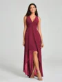 A-Line/Princess V-neck Asymmetrical Sleeveless Chiffon Bridesmaid Dress