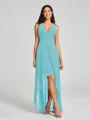 A-Line/Princess V-neck Asymmetrical Sleeveless Chiffon Bridesmaid Dress