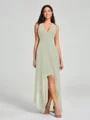 A-Line/Princess V-neck Asymmetrical Sleeveless Chiffon Bridesmaid Dress