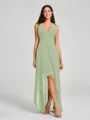 A-Line/Princess V-neck Asymmetrical Sleeveless Chiffon Bridesmaid Dress