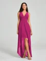 A-Line/Princess V-neck Asymmetrical Sleeveless Chiffon Bridesmaid Dress