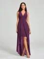 A-Line/Princess V-neck Asymmetrical Sleeveless Chiffon Bridesmaid Dress