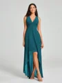 A-Line/Princess V-neck Asymmetrical Sleeveless Chiffon Bridesmaid Dress