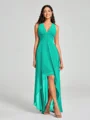 A-Line/Princess V-neck Asymmetrical Sleeveless Chiffon Bridesmaid Dress