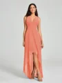 A-Line/Princess V-neck Asymmetrical Sleeveless Chiffon Bridesmaid Dress