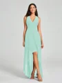 A-Line/Princess V-neck Asymmetrical Sleeveless Chiffon Bridesmaid Dress