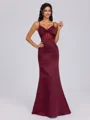 Sheath V-neck Pleated Floor-Length Satin Corset Bridesmaid Dress