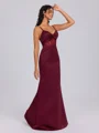 Sheath V-neck Pleated Floor-Length Satin Corset Bridesmaid Dress