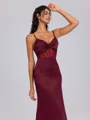 Sheath V-neck Pleated Floor-Length Satin Corset Bridesmaid Dress