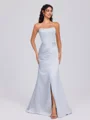 Sheath Straight Pleated Floor-Length Satin Corset Bridesmaid Dress