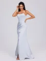 Sheath Straight Pleated Floor-Length Satin Corset Bridesmaid Dress