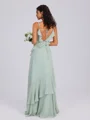 A-line V-neck Ruffles Floor-Length Chiffon Bridesmaid Dress