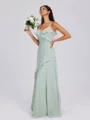 A-line V-neck Ruffles Floor-Length Chiffon Bridesmaid Dress