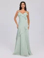 A-line V-neck Ruffles Floor-Length Chiffon Bridesmaid Dress
